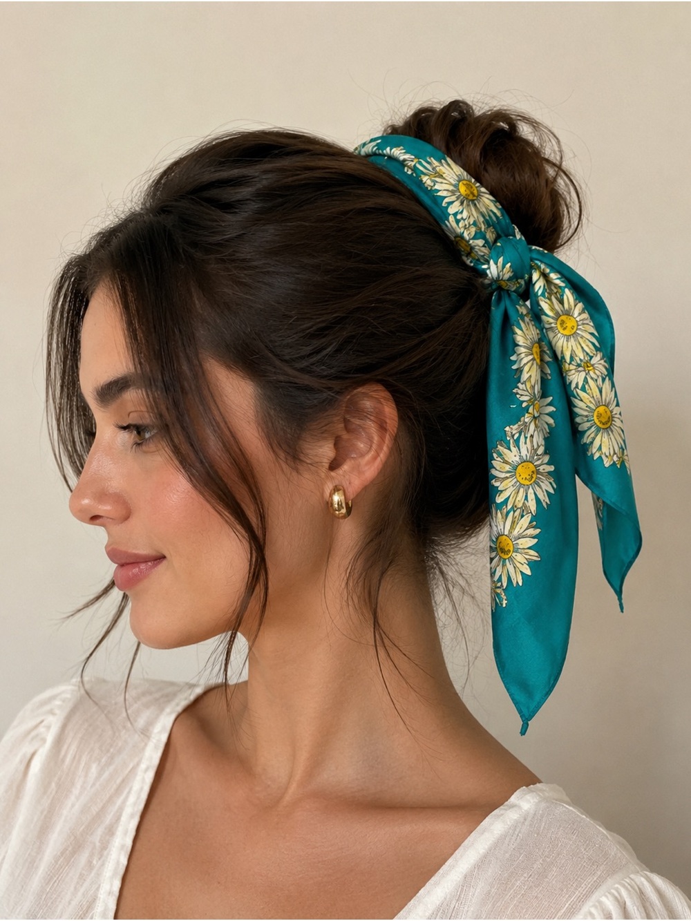 Teal Daisy Print Scarf Y2K